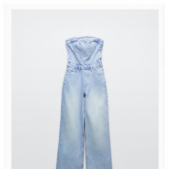 ZARA Corset Denim Jumpsuit Size Xsmall - Picture 6 of 7